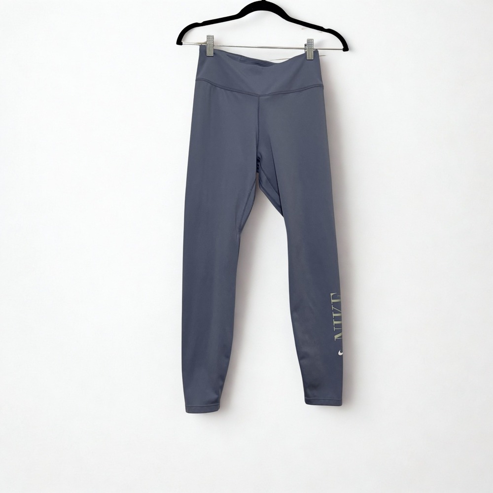 Nike Dri-FIT Womens High Waisted Leggings Slate Blue Gray Logo Tights S